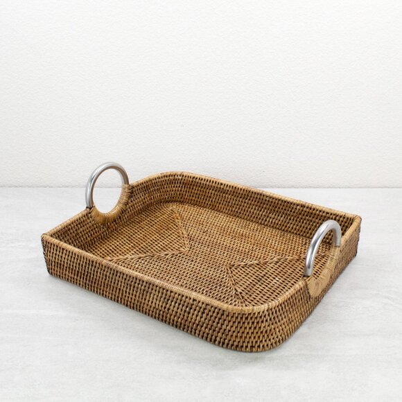 Tight Woven Leaf-Shaped Luxury Rattan Tray-Honey Brown - Picture 4 of 6